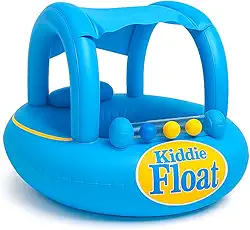 Bóia Inflável com Assento e Toldo para Bebês 6 a 24 Meses – Bote Infantil em PVC Reforçado com Proteção Solar e Brinquedos