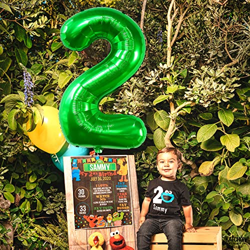 Image of KatchOn Giant Green Number 2 Balloon, 40 Inches, Perfect for 2nd Birthday Decorations, Tractor Party Supplies, Dinosaur Theme | Large Mylar Number one Balloon, Perfect for 2nd Birthday Decorations, Tractor Party Supplies, Dinosaur Theme