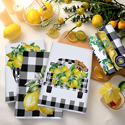 Redbaker 6 Pcs Lemon Kitchen Towels Summer Funny Dish Towel Yellow Black Buffalo Plaid Hand Towels Decorative Tea Towels For Absorbent Lemon Decor With Hanging Loop For Bathroom Home Housewarming Gift #TOP5