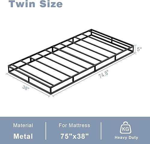 Miniatura 2 de Tyndall Base de colchón con base de colchón con marco de metal resistente, sin ruido, fácil montaje, antideslizante, color negro