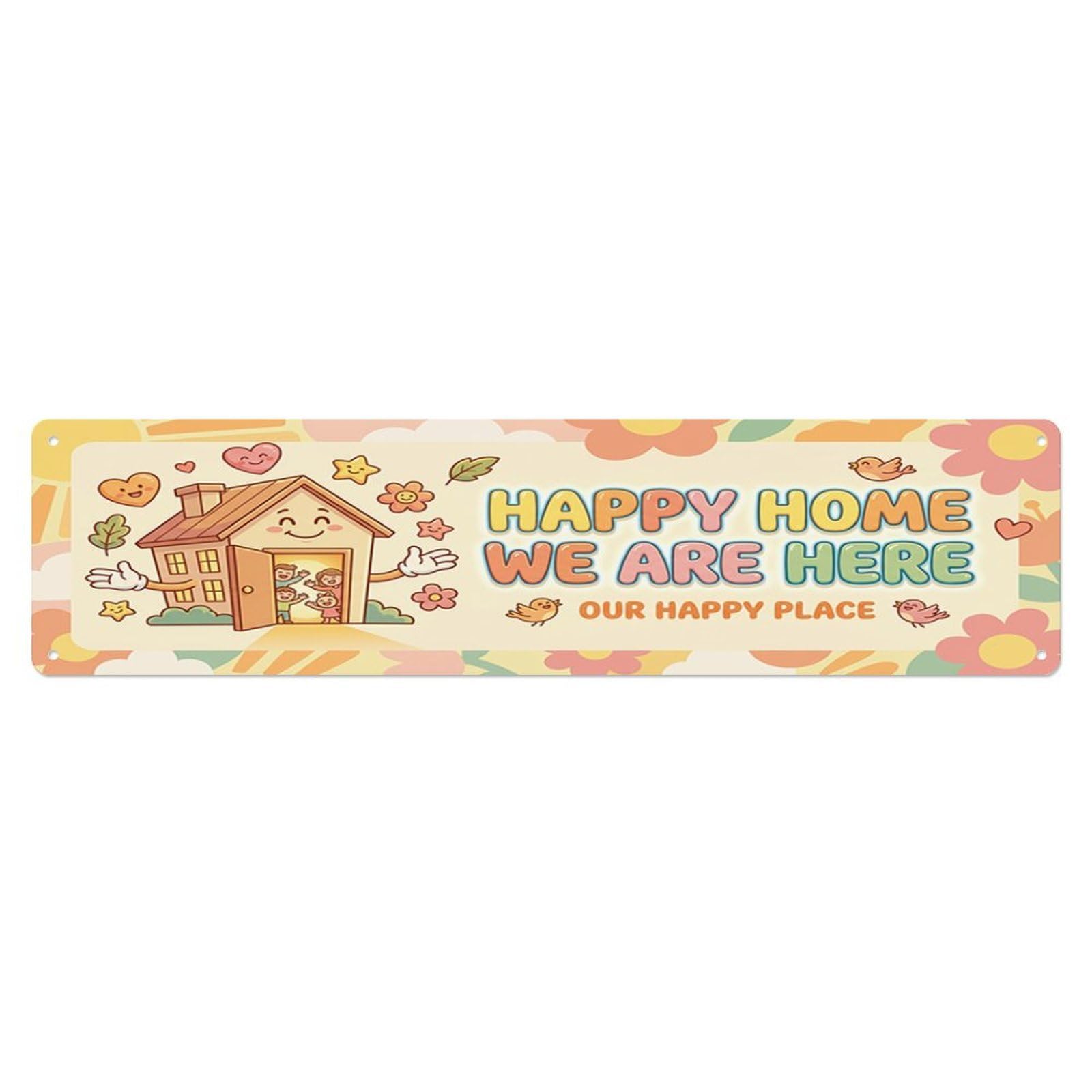 Happy Home Here Entryway Metal Tin Skinny Sign Plaque Wall Decor for Cafe, Club Bar, Office, Home Garden Metal Poster 4x16Inch