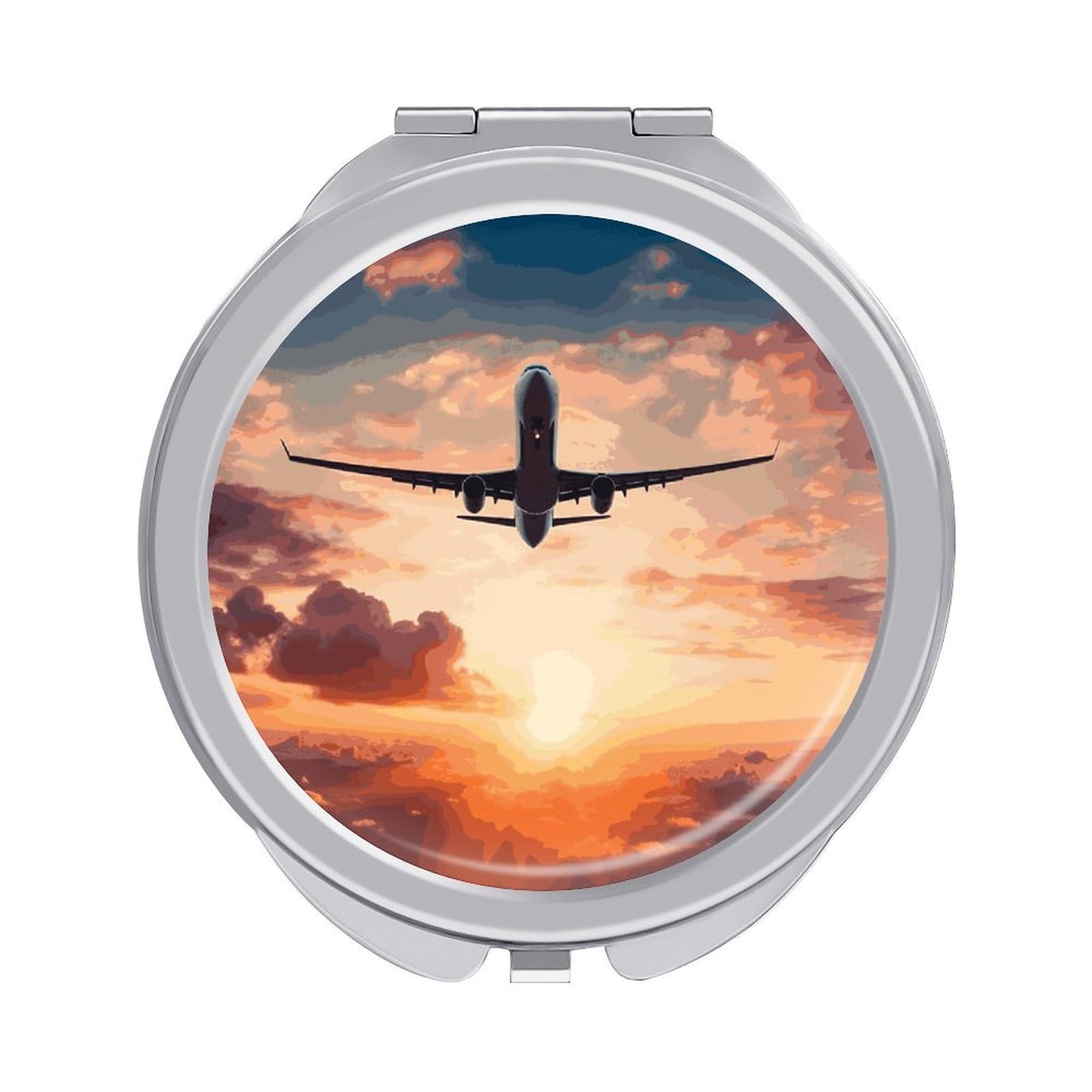 VstaDank Airplane Sunset Sky Compact Mirror for Purses Round Fashion Travel Makeup Mirror 2X /1x Magnifying Double Sides Mini Mirrors Portable Pocket Mirrors for Handbag Purse Women Gift