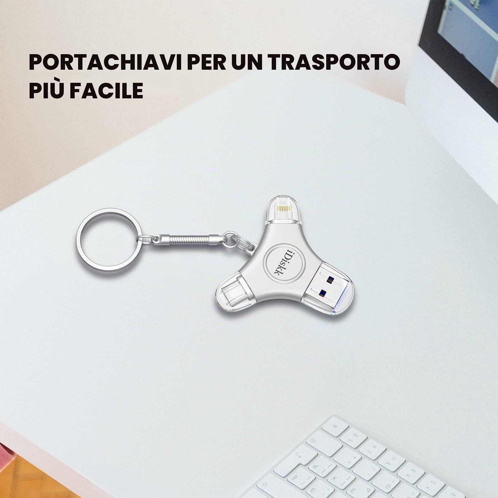 Chiavetta USB Lightning per iPhone,3 IN 1 TYPE-C 128G certificata IDiskk MFi Memory Stick esterna per iPhone/iPad Funziona con PC iOS Mac e cellulari TYPE-C