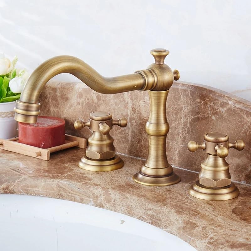 CMBSSTFC Rubinetto della Cucina, rubinetti per lavello della Cucina, rubinetti per lavabo antichi in Ottone Rubinetto per lavabo Classico con Doppia Maniglia a Croce Rubinetti per lavabo a 3 Fori per