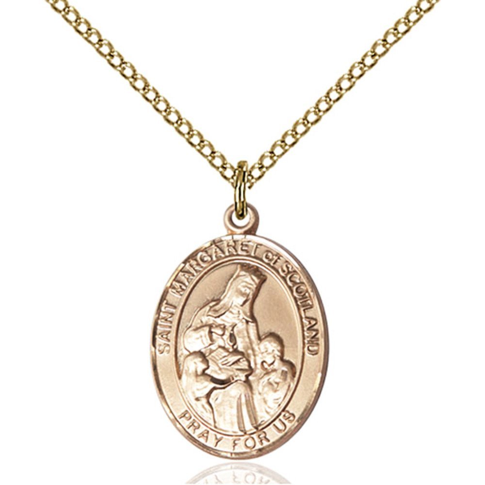 Bonyak Jewelry Saint Medal Collection Gold Filled St. Margaret of Scotland Pendant 3/4 x 1/2 inches with 18 inch Gold Filled Curb Chain