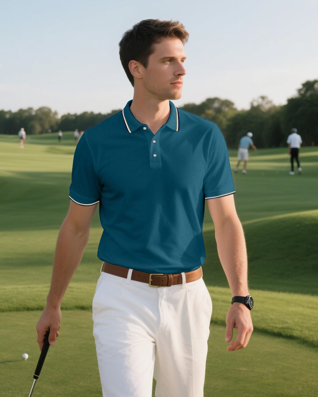 Herren-Polo-Shirts, schnelltrocknend, kurzärmelig, athletisch, feuchtigkeitsableitend, lässig, Golf-Shirt, 3er-Pack, 03green/dark green/dark cyan, Mittel