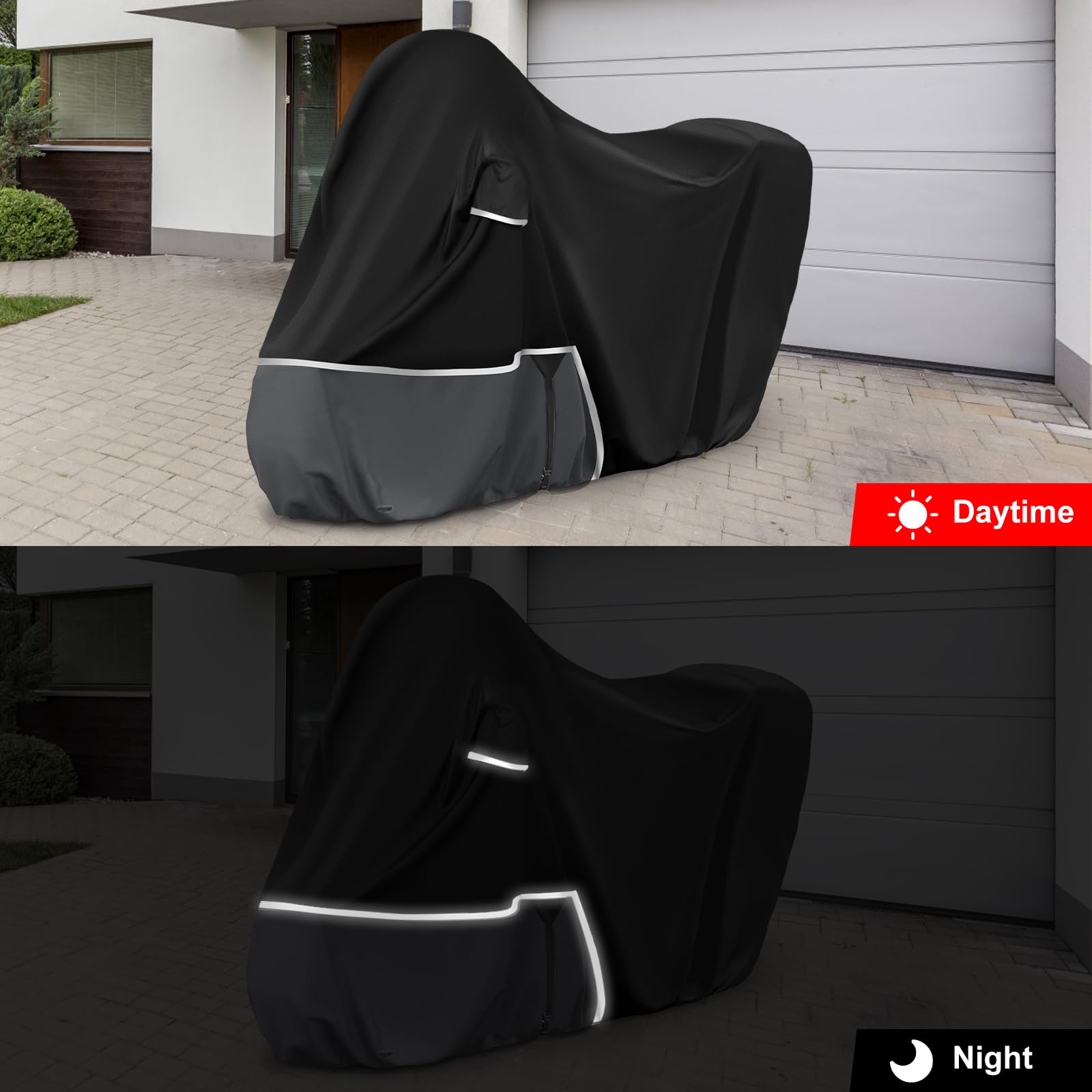 Telo Copri da Esterno per Piaggio mp3 400/500 (con bagagliaio), Telo Copertura Coprimoto Copri Moto mp3 400 500 420D Tessuto Oxford Impermeabile Resistente All'inverno, Nero e grigio scuro