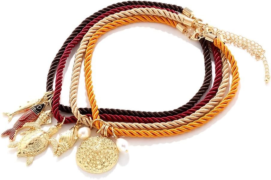 LUREME Ocean Boho Necklace - 4-Layer Statement Necklace with Fish, Turtle & Conch Pendants for Women (nl006373) - Image 7