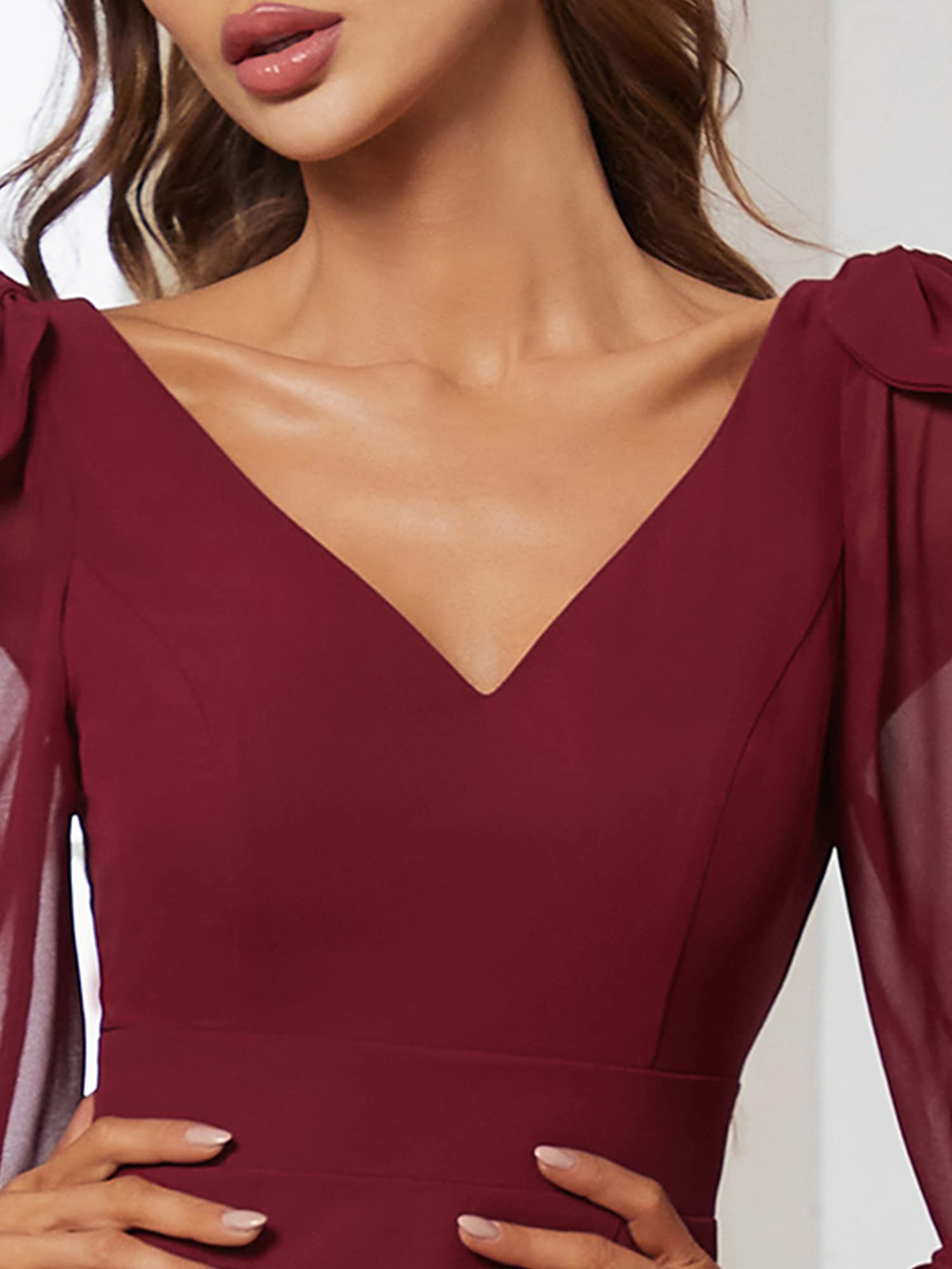 Ever-Pretty Vestido de Fiesta sin Respaldo Corte Imperio Escote en V Abertura Largo para Mujer Chiffón Elegantes 80116