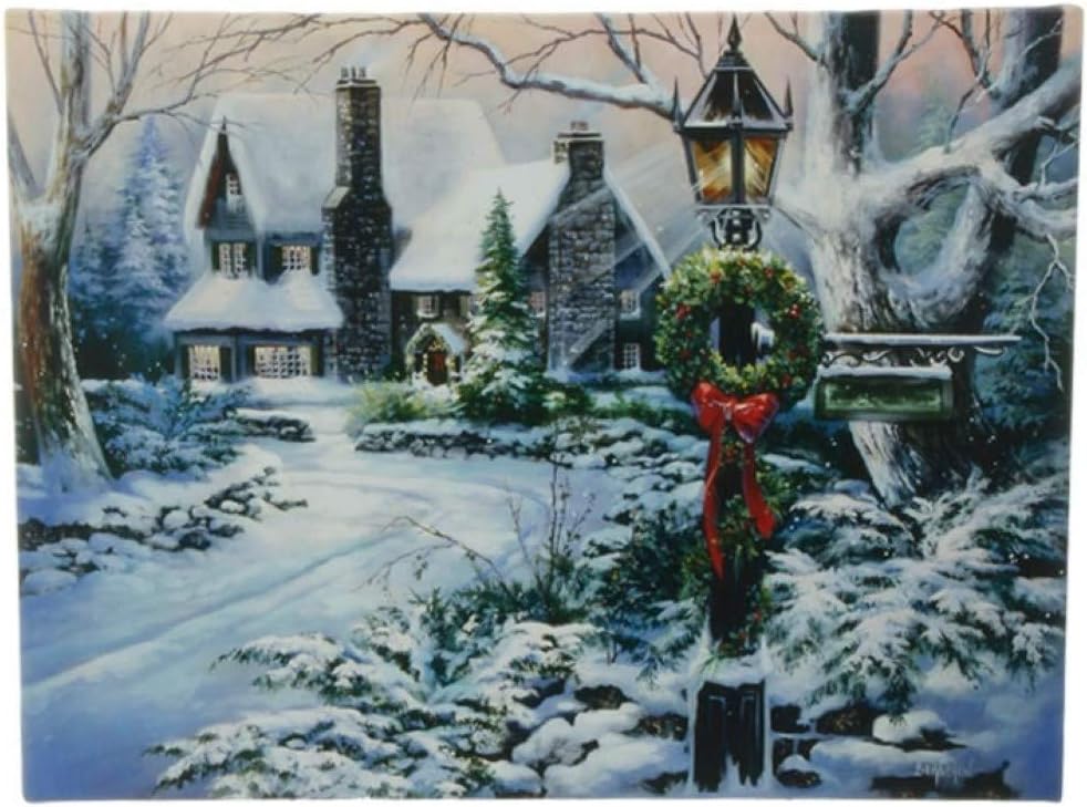 Raz Imports Led 24" x 18" Deck The Halls House Lamp Post Lighted Canvas Painting Picture Wall Art
