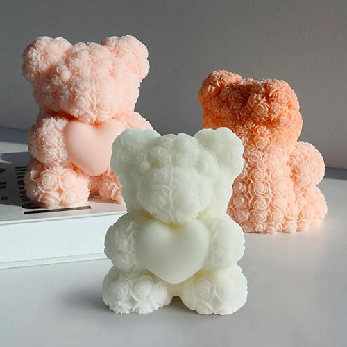 Miniatura 4 de Midnadiy Molde de silicona grande de oso de rosas, moldes para hacer velas de oso de peluche 3D, bonitos moldes de resina epoxi para jabones hechos