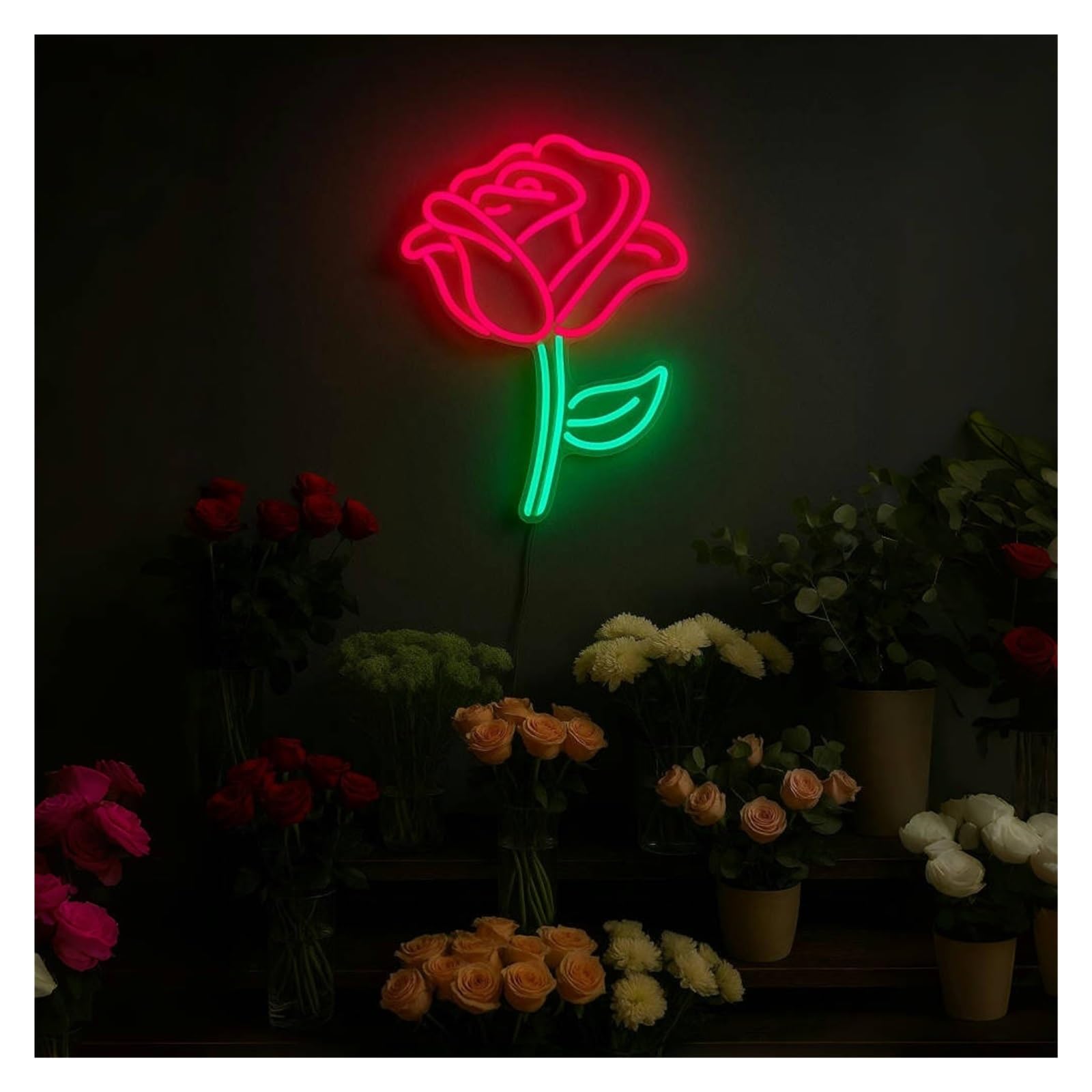 Insegna al Neon Insegna Al Neon Con Rosa, Adatta Per L'arredamento Di Case, Negozi O Studi Dimmerabile Da 51cm(D)