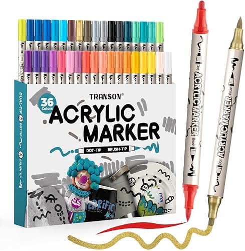 Miniatura 11 de TRANSON Juego de 4 marcadores de pintura negra y 4 blancos y marcadores de pintura acrílica de doble punta para pintura de roca, vidrio, lienzo, 4