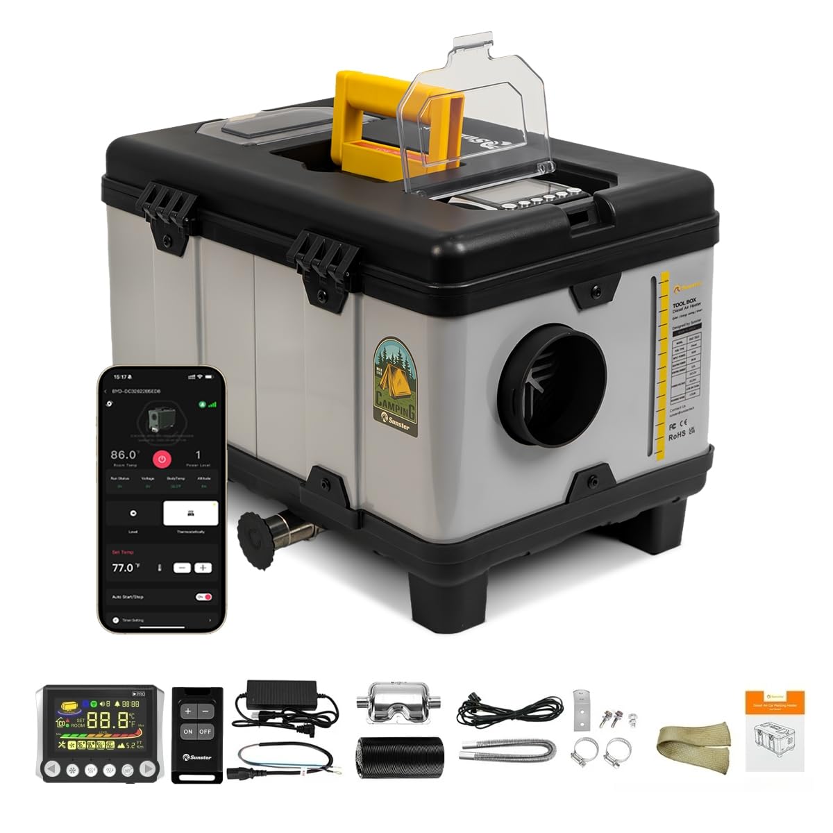 8KW TB10 Toolbox Diesel Air Heater, AC 240V DC12V 24V Night Parking Heater, w/ 5500m Adaptive Plateau, Auto Start - Stop, Ventilation Mode, LCD Panel & APP control, for Campervan Car Trucks RV Trailer