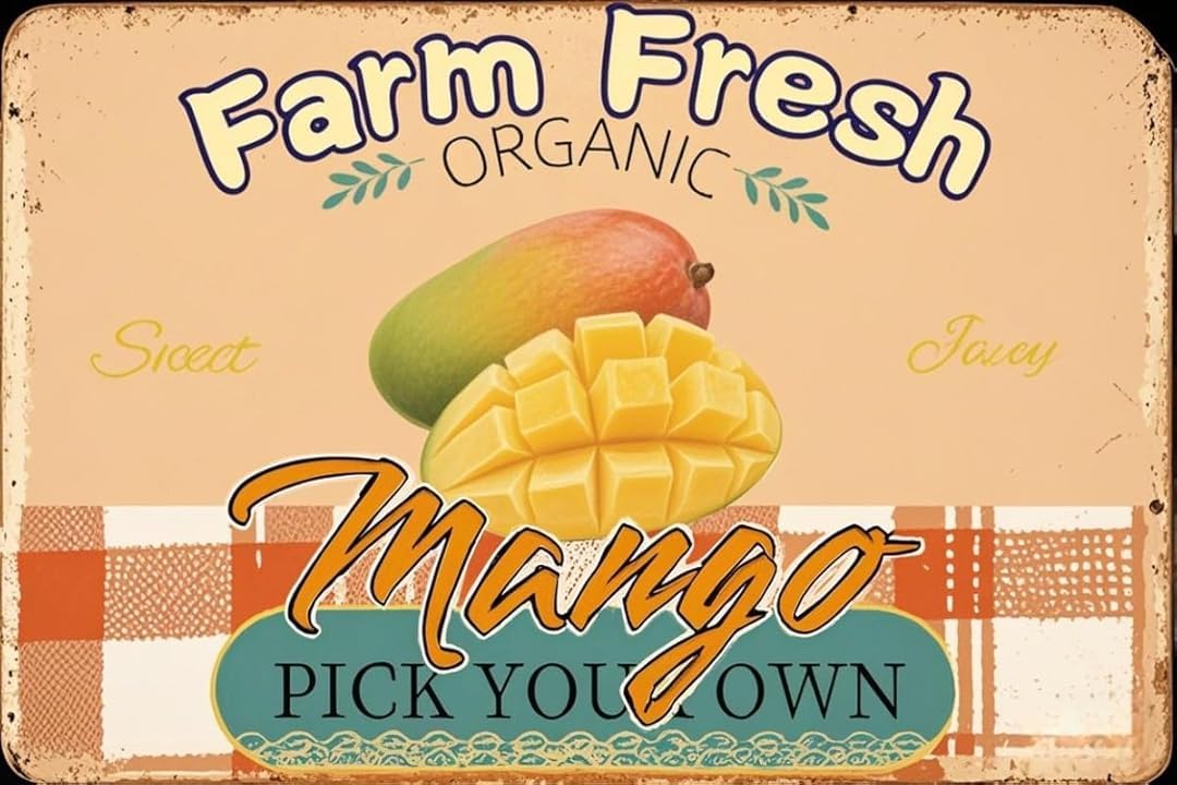 Farm Fresh Mango Vintage Retro Funny Wall Décor for Home Washroom Cafe Pub Bar Office Store 8x12 Inches