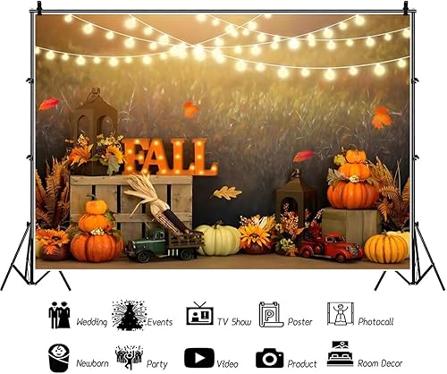 Miniatura 9 de Telón de fondo de granja forestal de otoño de 5 x 3 pies para sesión de fotos, fondo de pajar de vaca para fotografía, decoración de pared de Acción