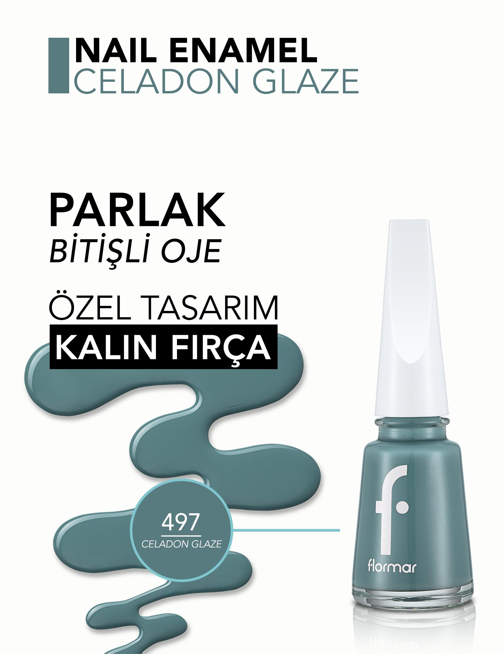 Flormar Klasik Parlak Bitişli Yüksek Pigmentli Oje -nail Enamel- 497 Celadon Glaze New- 8682536036313