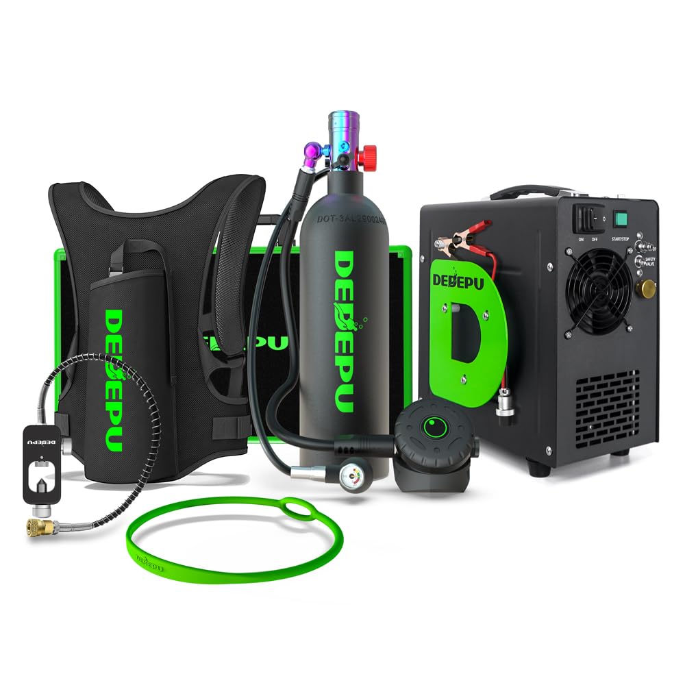 DEDEPU 2.3L Scuba Tank, Mini Diving Tank Small Lung Tank with Adapter, Up to 40 Mins Underwater Breathing Time, Portable Backup Air Cylinder, Emergency Resuce Pony Bottle