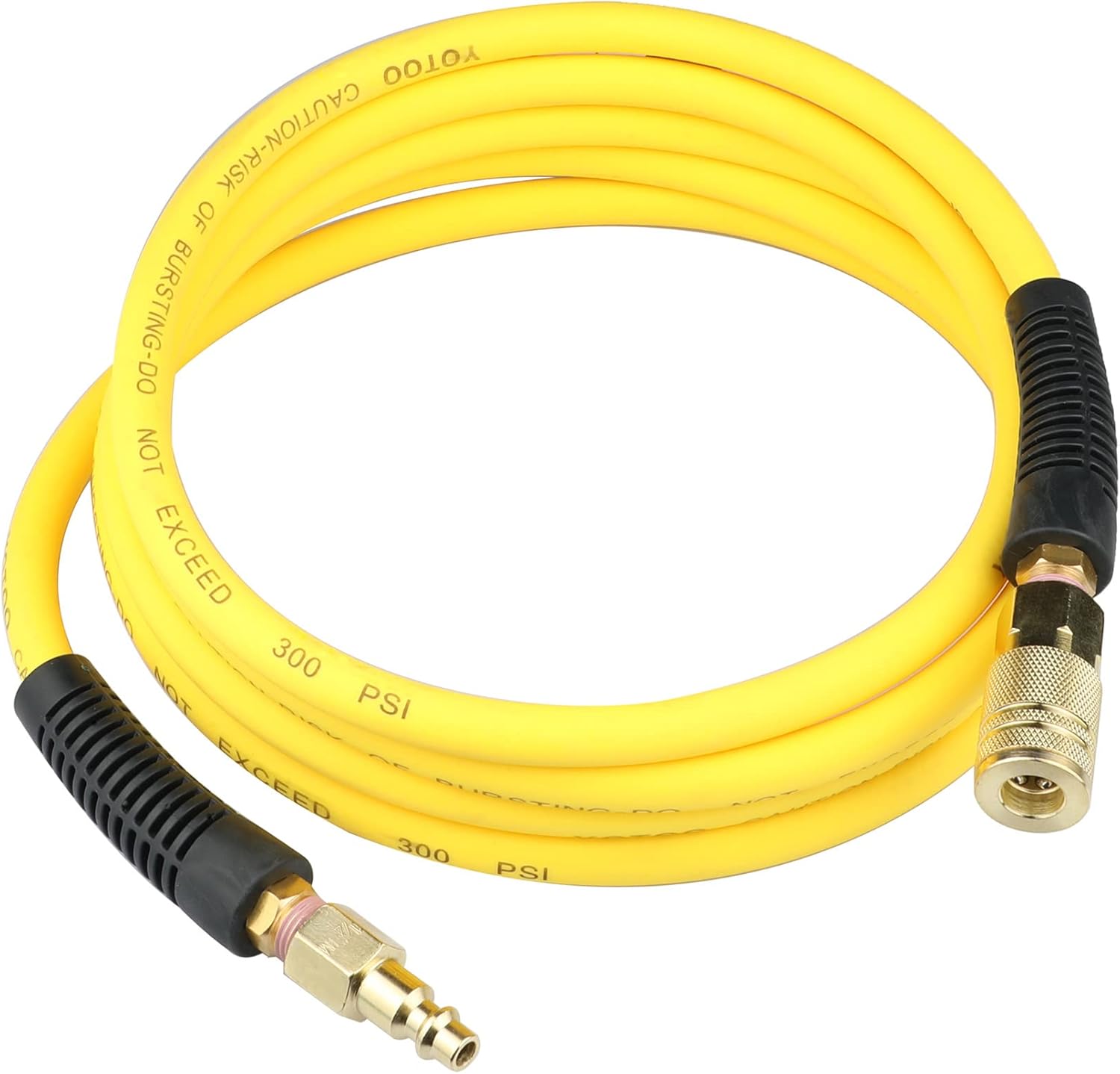 YOTOO Hybrid Lead-in Air Hose 1/4-Inch by 10-Feet 300 PSI Heavy Duty, Lightweight, Kink Resistant, All-Weather Flexibility with Bend Restrictors, 1/4" Industrial Quick Coupler and Plug, Yellow - - 