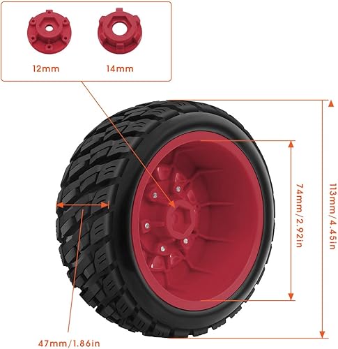 Miniatura 11 de GLOBACT Neumáticos de camión a control remoto para neumáticos Arrma Senton a escala 1/10, neumáticos Slash Axial Redcat Rc4wd Hex Reemplazo