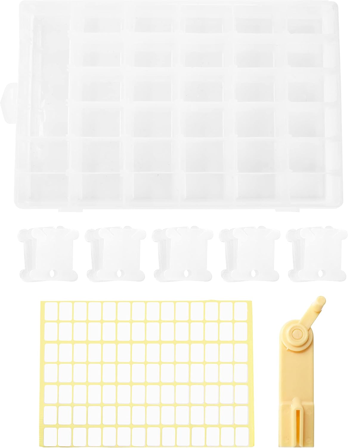 Mandala Crafts Plastic Embroidery Floss Organizer Box with Dividers Bobbin Winder 100 Floss Bobbins 398 Stickers for Embroidery Thread Storage - Cross Stitch Organizer for Floss Storage