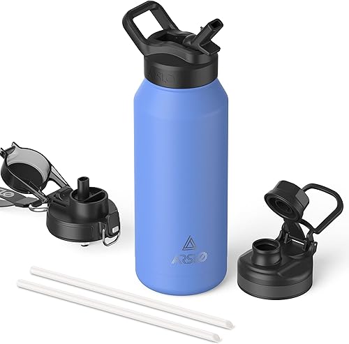 Arslo Botella de agua para hombre de 40 onzas con aislamiento de acero inoxidable para deporte con paja