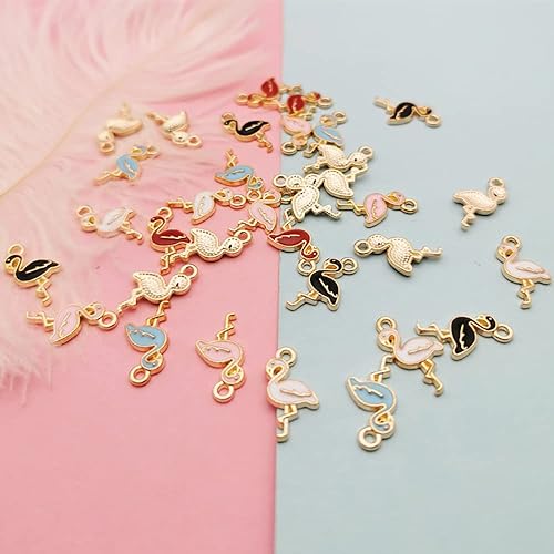 Miniatura 3 de 50 dijes esmaltados de mini flamencos, coloridos dijes de animales, pájaros y grúas, colgantes de bricolaje para hacer joyas, aretes, pulseras,