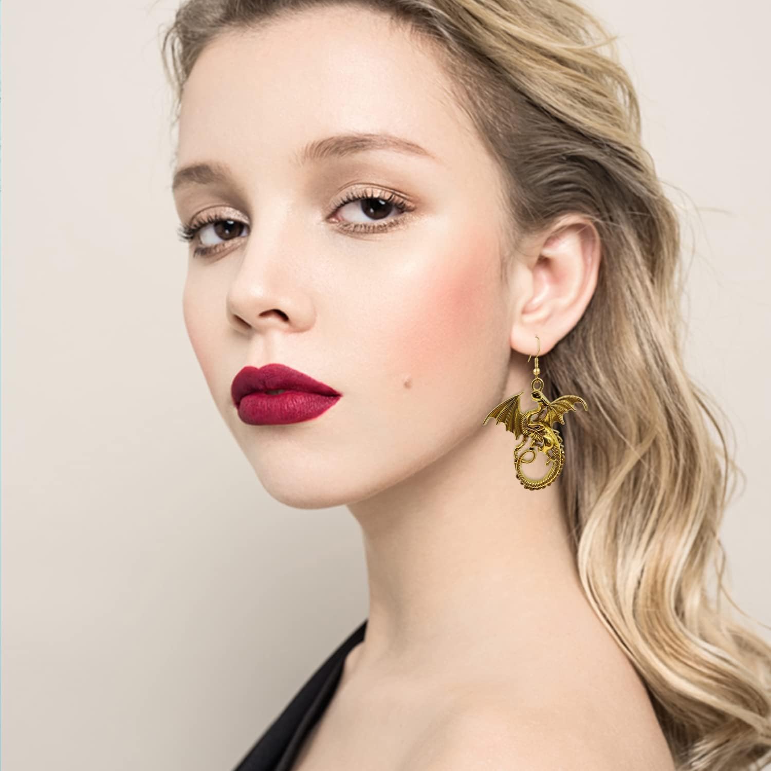 Gold Dinosaur Fantasy Statement Dragons Earrings Gothic Unique Animal Drop Dangle Earrings Mystical Moon Jewelry For Women(gold) - Image 2