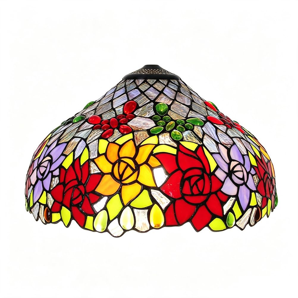 16 Inch Tiffany Style Lamp Shade Replacement, Rose Stained Glass Lampshade