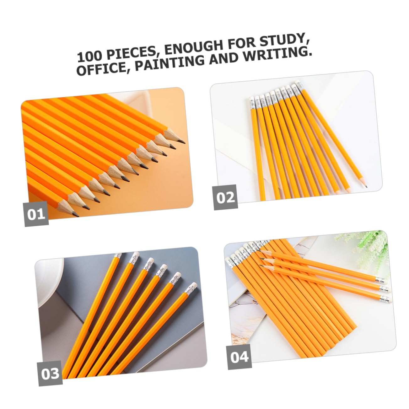Gadpiparty 100 Matite in Legno con Gomma, per Scrivere, Stile Semplice, Uso Versatile, per Ufficio e Aula, Confezione da 100 Pezzi