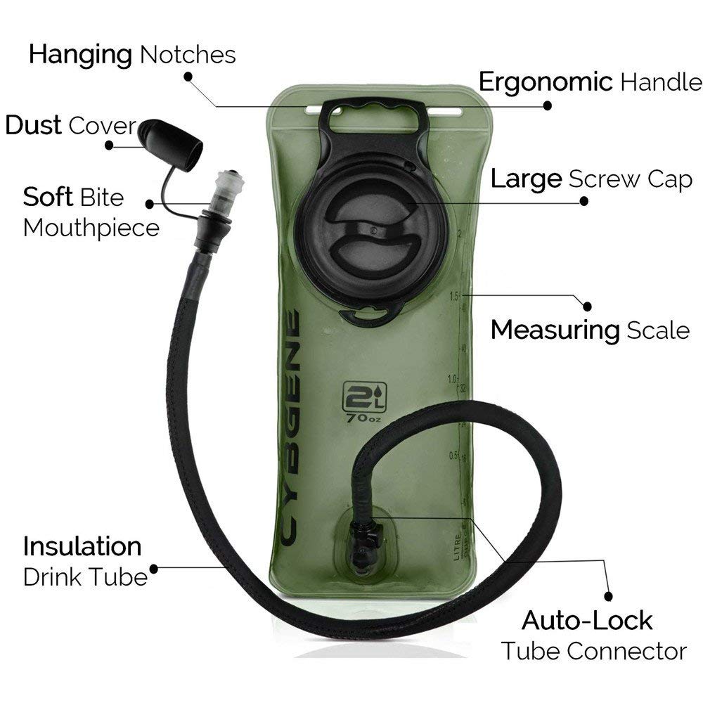 Bolsa de Hidratación con una Boca Ancha, Bolsa de Agua Portátil, Vejiga de Hidratación con Tubo para Beber Aislado, Antifugas, Adecuada para Senderismo, Camping, Ciclismo y Escalada(Verde-2L)