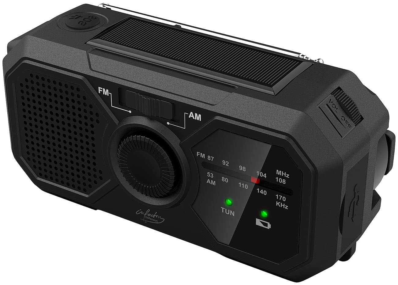 infactory Solar Radio Kurbelradio: Solar- und Dynamo-Kurbel-Radio mit LED-Licht, SOS, Powerbank-Funktion (Kurbelradio mit Solarpanel, Notfallradio Kurbel &, Mini)