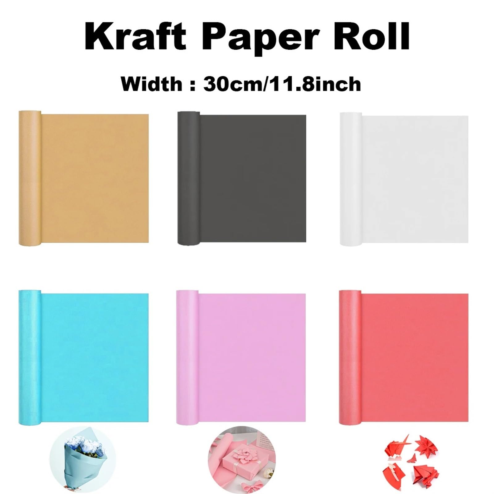 Rollos de Papel Kraft Rollo de Papel Kraft marrón de 11,8 Pulgadas x 9,8/16,4/32,8 pies for Envolver Regalos, mudanzas, Embalaje, decoración de Bodas y Pintura(Black 30cmx5m)