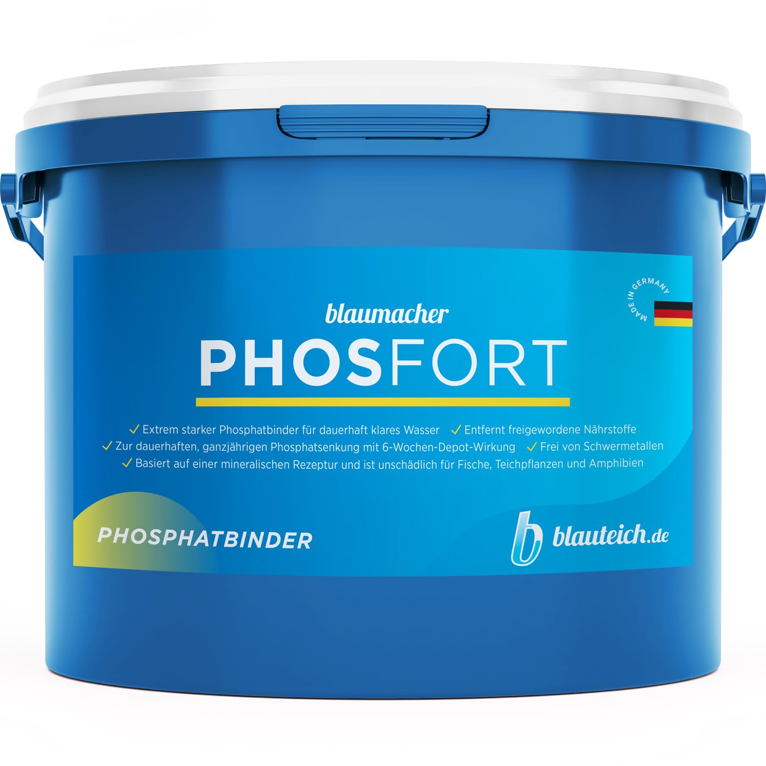 blaumacher PHOSFORT Phosphatbinder - ganzjährig anwendbare Teichpflege zur dauerhaften Phosphatbindung und Algenvorbeugung im Teich Pflanzenteich Fischteich Koiteich (1 kg)