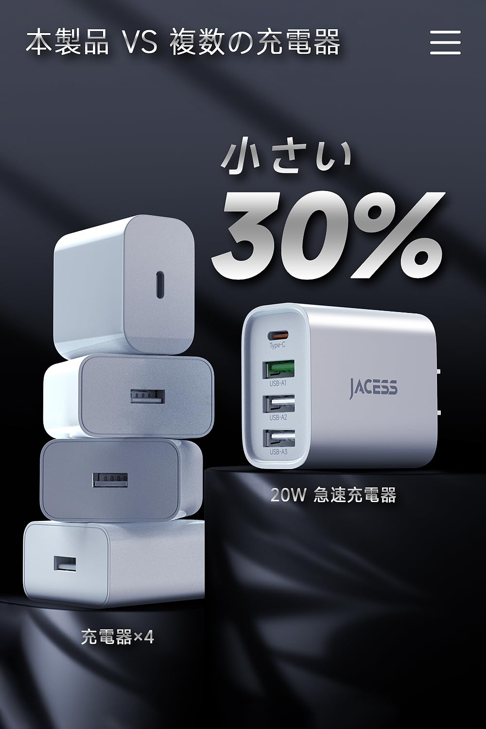 Amazon | 20w PD 急速充電器 type-c 【四台同時に充電可能・超軽量・極