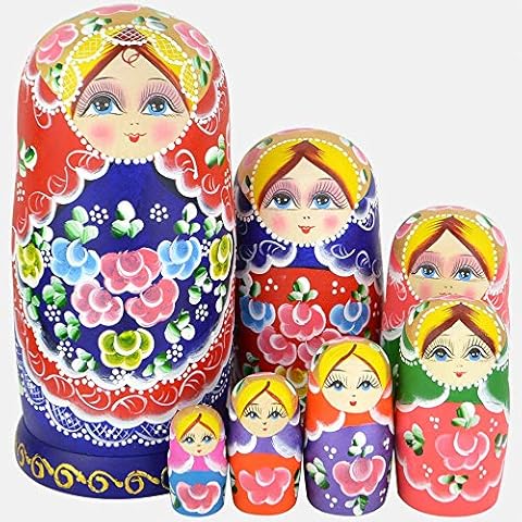 VStoy Beautiful Set of 7 Cutie Nesting Dolls Matryoshka Madness Russian Doll Wooden Wishing Dolls Toy Cover