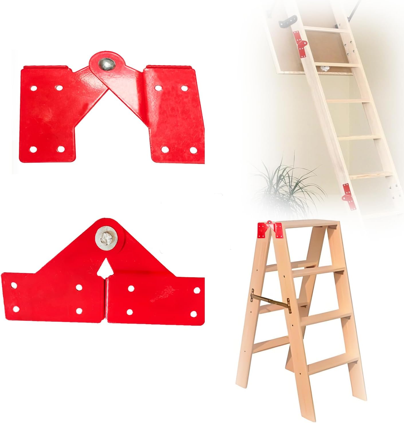 2 Pcs Attic Ladder Hinge, Aluminum Step Ladder Hinge Replacement Kit Herringbone Ladder Tie Rod Attic Ladder Attachment/Accessories (L-Red)