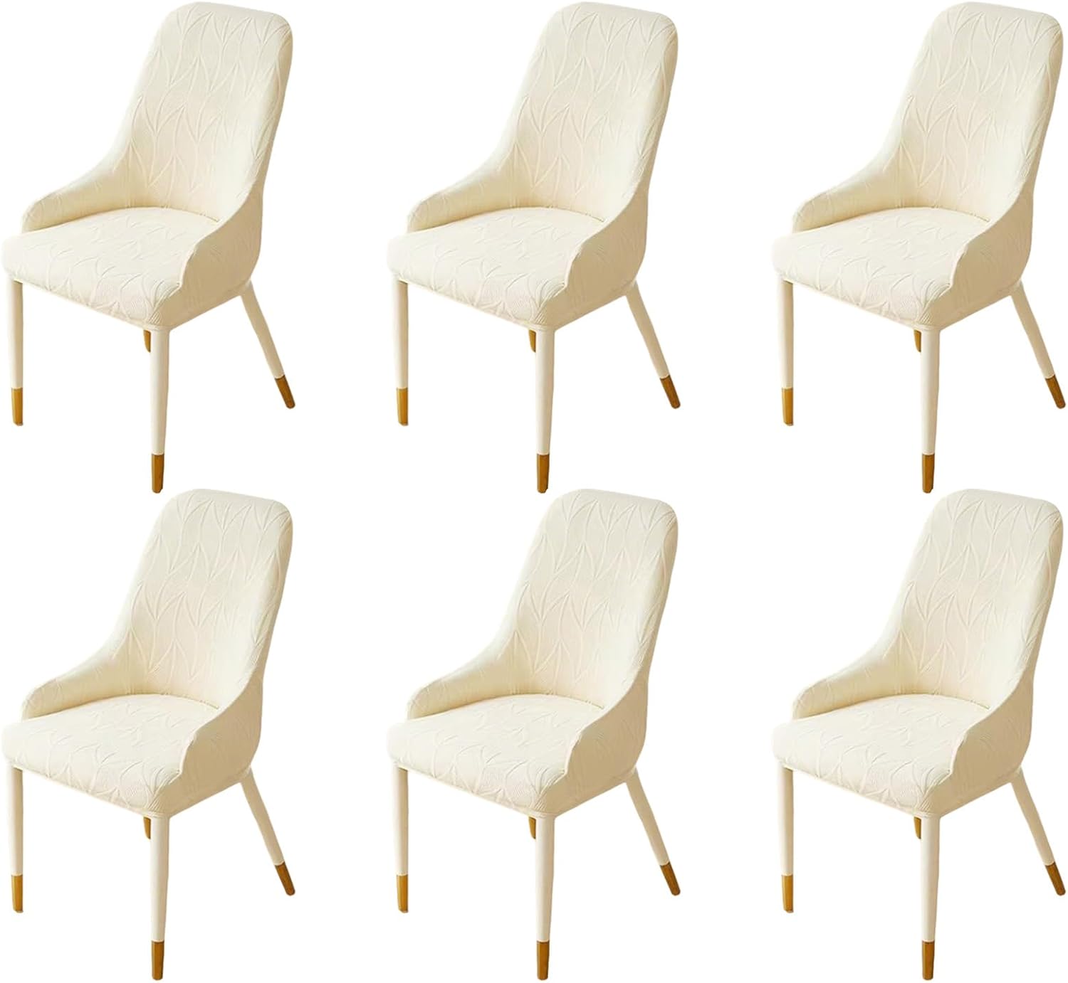 Elastic Wingback Side Chairs Covers, Stretch Dining Room Chair Cover with Low Arms Curved Kitchen Chair Slipcovers Protector for Living Dining Room Decoration,Beige,6pcs