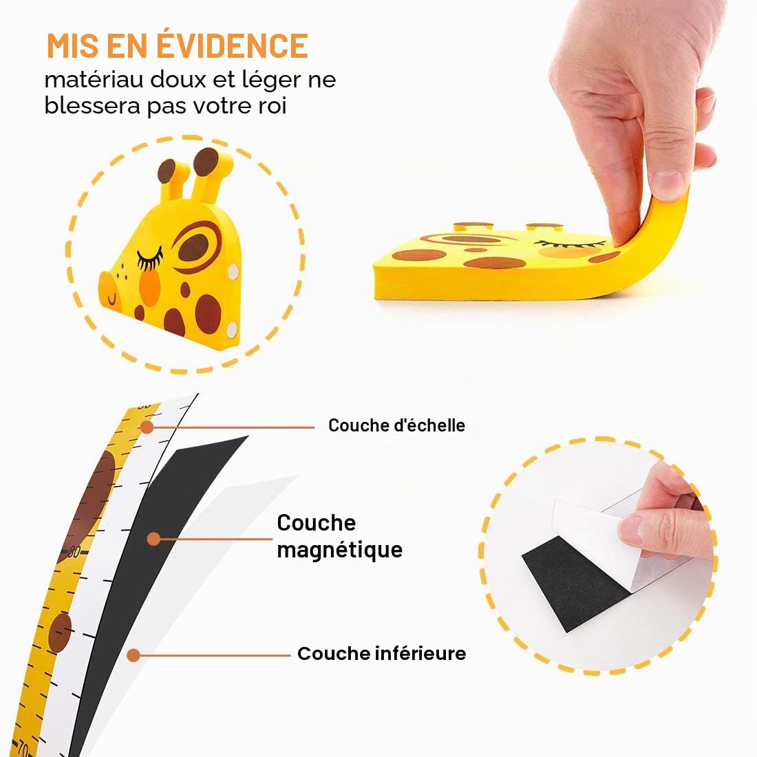Tableau de Croissance Règle de Hauteur Girafe Règle Graduée pour Toise 3D Support Ecriture Taille Appuie-Tête Amovible EVA Portable Stickers Autocollants Muraux Chambre d'Enfants