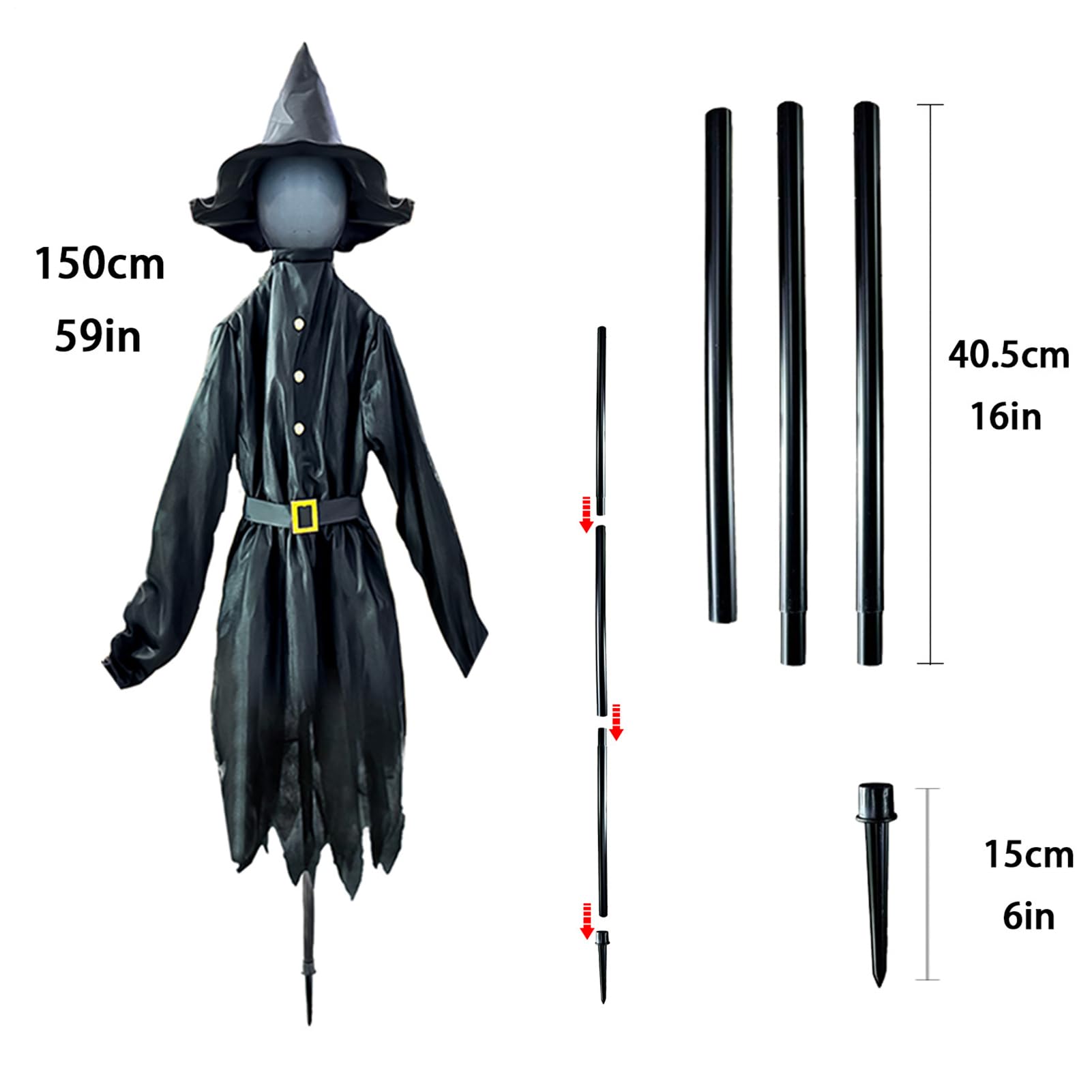 Dekoracje Zewnętrzne Na Halloween,Dekoracje Czarownicy ze Świecącą Twarzą - Przerażający Palik ze Świecącą Twarzą LED o Wysokości 150 cm Przeznaczony do Ścieżki Ganku i