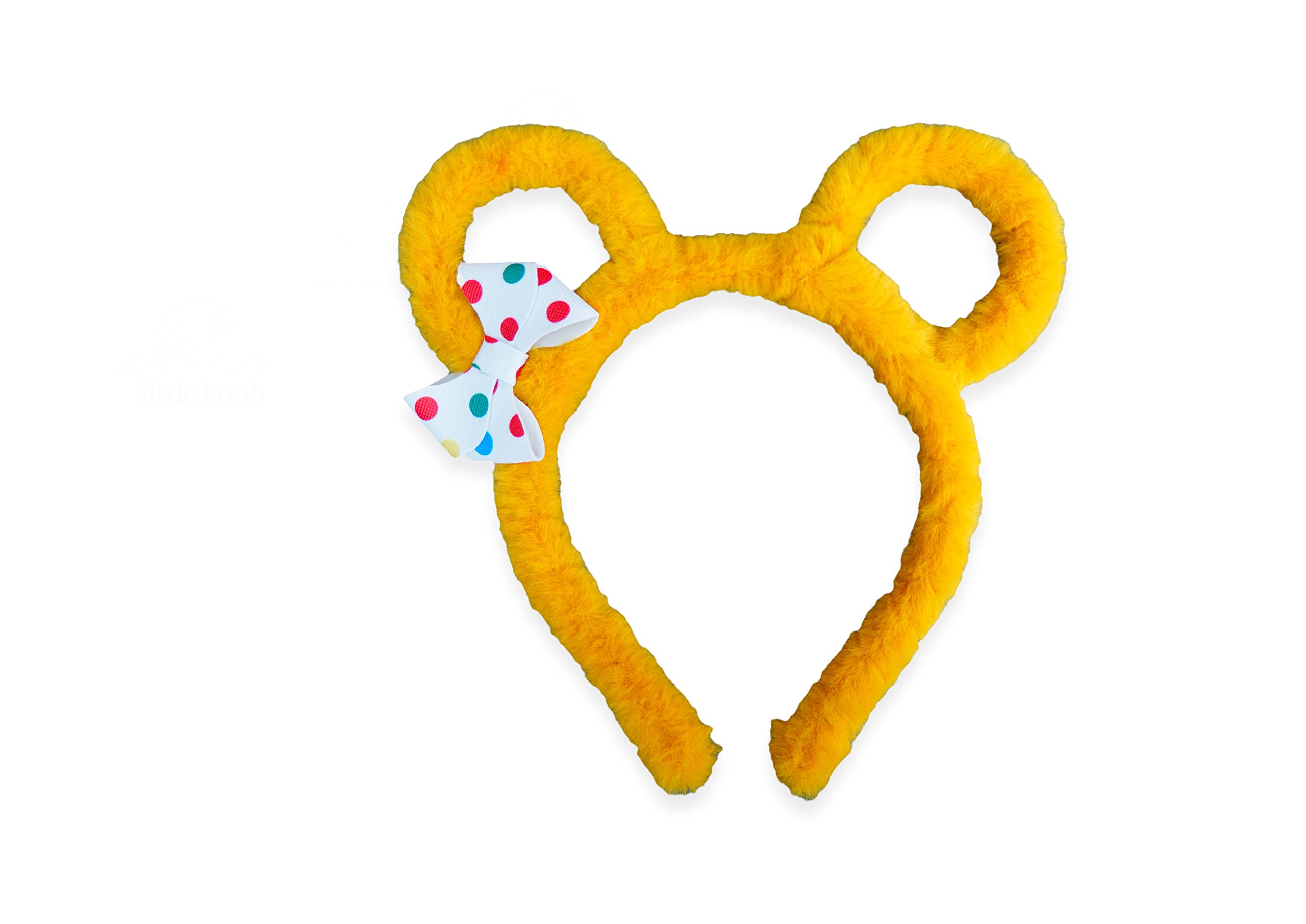MeiMei Multicolor Spot Dot Yellow Circle Bear Ear Hair Bow Headband – Handmade Fur Ribbon Hairband for Girls & Women, Cute Hair Accessories, 1 Piece (Spot 2, Bear-Ear Yellow HB)