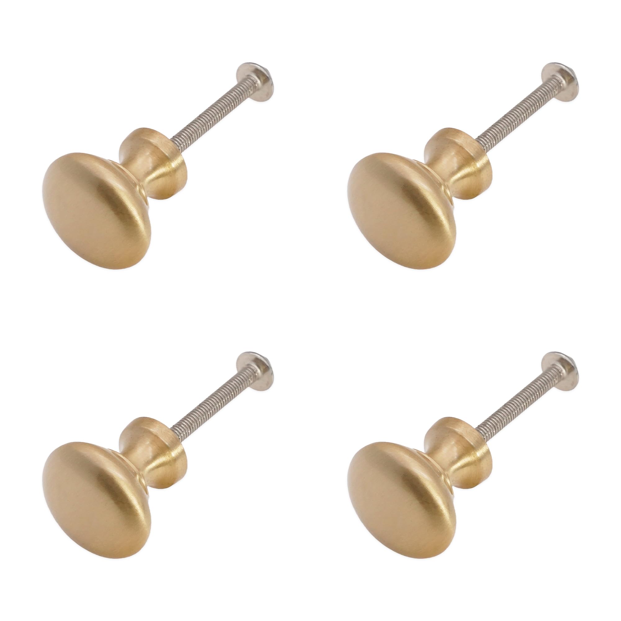 Infinity Decor Confezione da 4 pomelli a fungo da 25 mm in ottone massiccio con finitura in ottone satinato, per mobili da cucina, cassettiere e armadi, set vintage