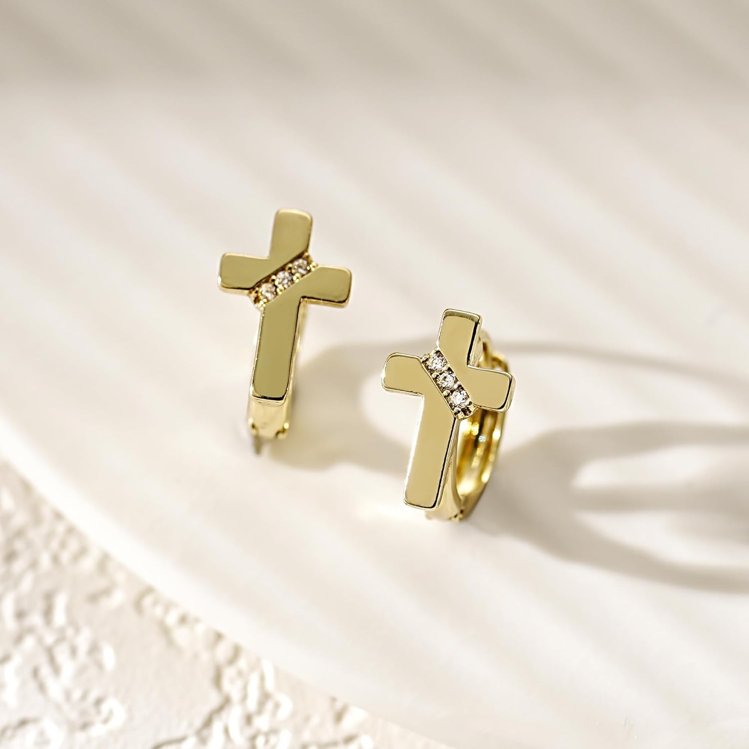 14K Gold Cross Huggie Earrings for Women Trendy Gold Hoop Earrings for Women,Hypoallergenic CZ Cubic Zirconia Huggie Hoop earrings，Birthday/Easter/Christmas earrings gifts - Image 5
