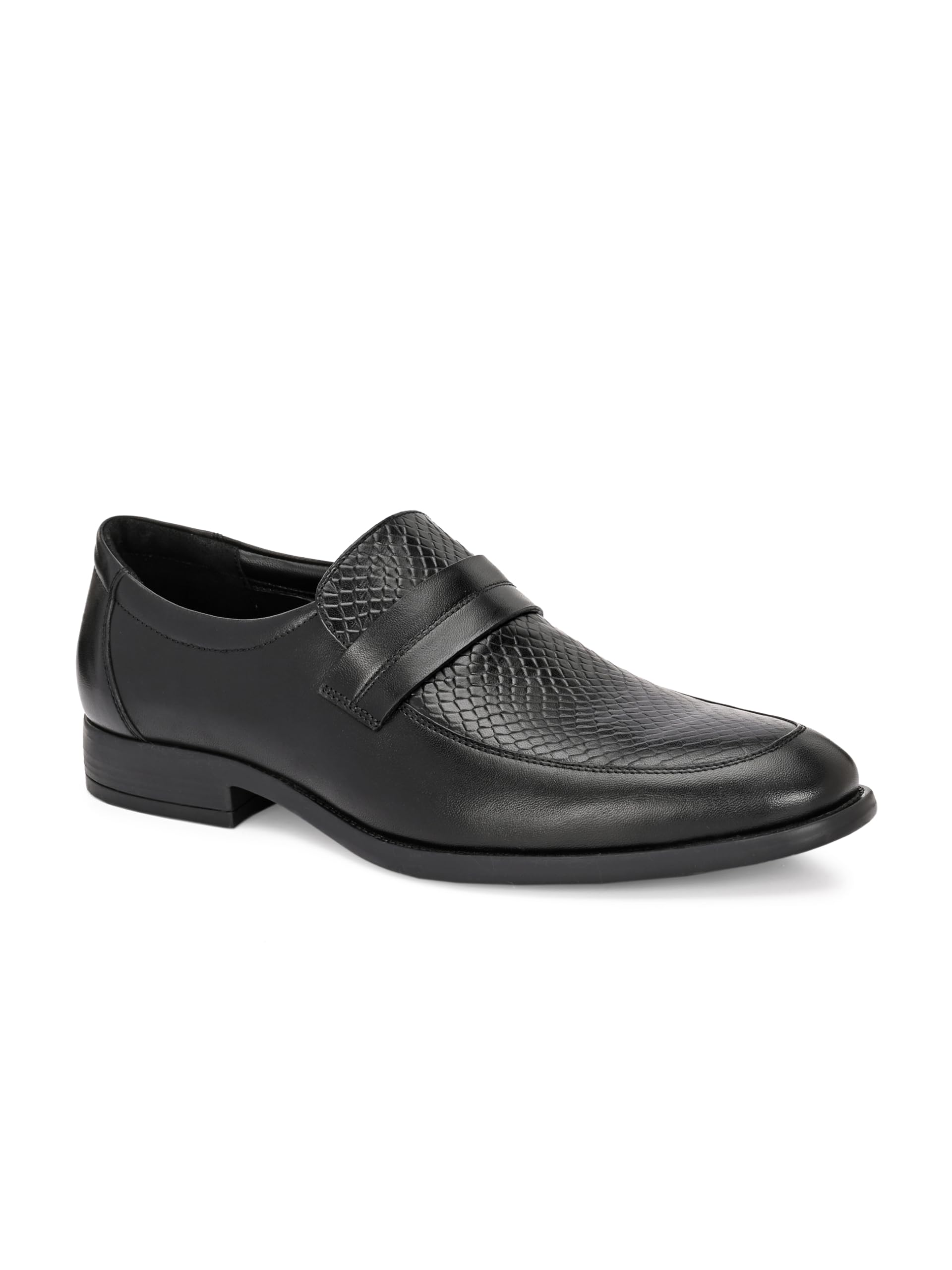 overdrive Black Color Royal Textured Leather Loafers for Men-picture-2