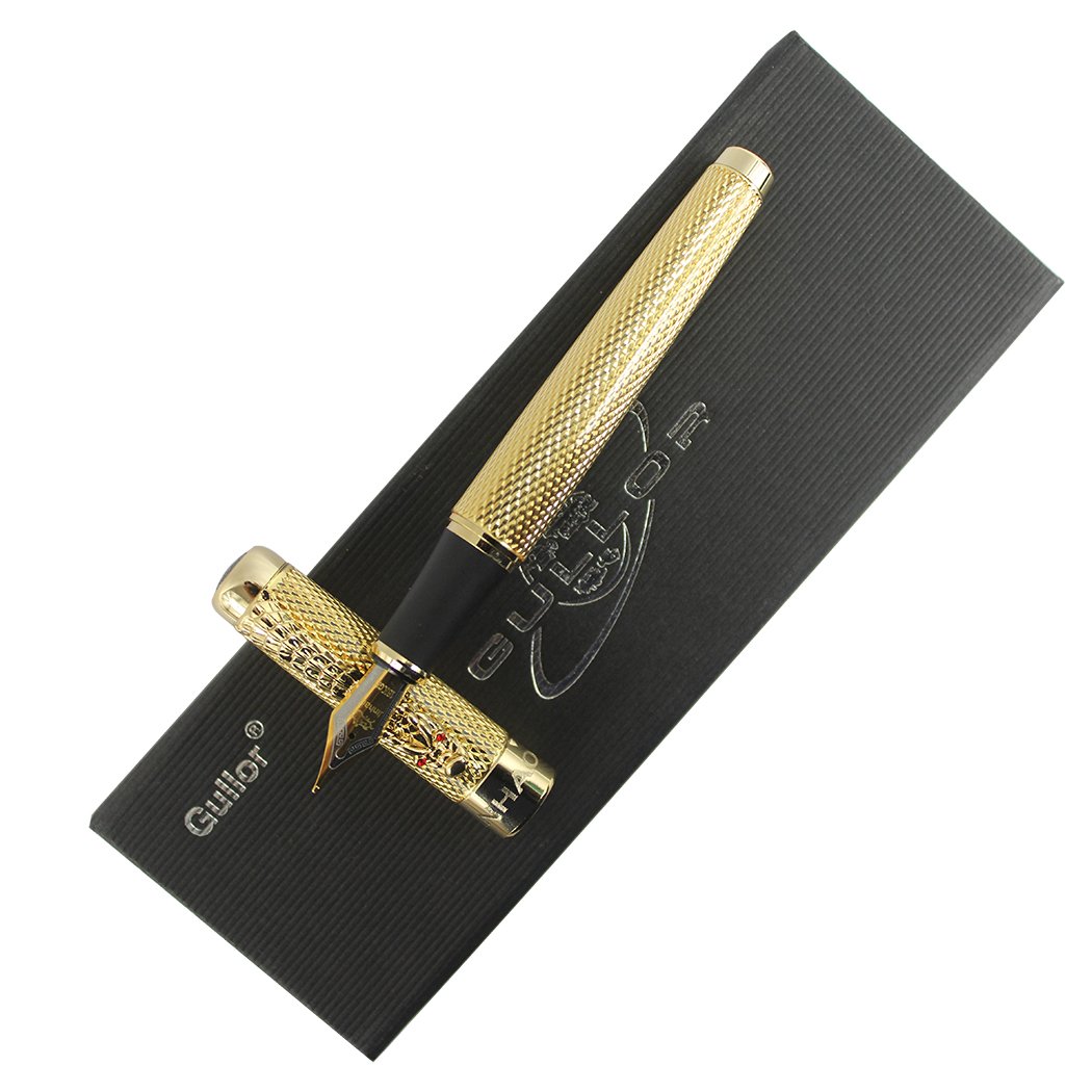 Jinhao Golden Dragon Red Crystal Eyes Fountain Pen with Push in Style Ink Converter Golden - Image 3