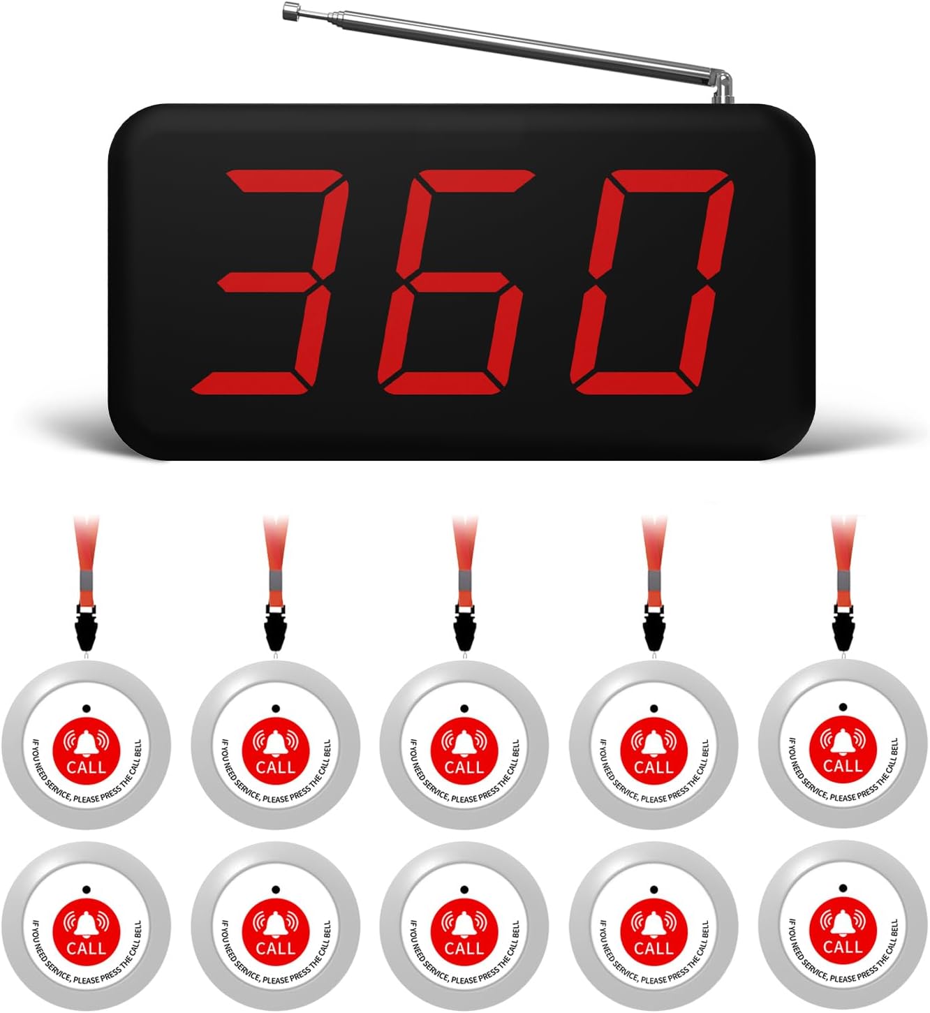 Nurse Call System Wireless Caregiver Pager Call Button 2000Ft Range with 1 Display Receiver and 10 Waterproof Call Buttons Wireless Calling System for Clinic Nurses Station Restaurant