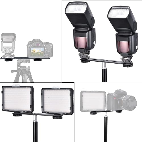 Miniatura 7 de KAGYOKU Soporte de flash dual 8in20.3cm Soporte de trípode de montaje de cámara con tornillo de 14 soporte de luz de flash para micrófono de luz LED