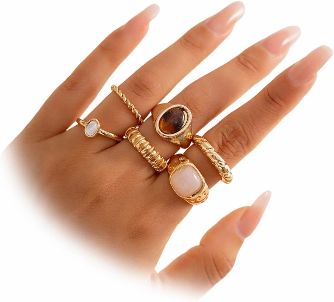 Chunky Gold Rings for Women Vintage Bohemian Ring Set Trendy Gold Statement Rings Cute Stackable Ring Pack Simple Everyday Jewelry Accessories