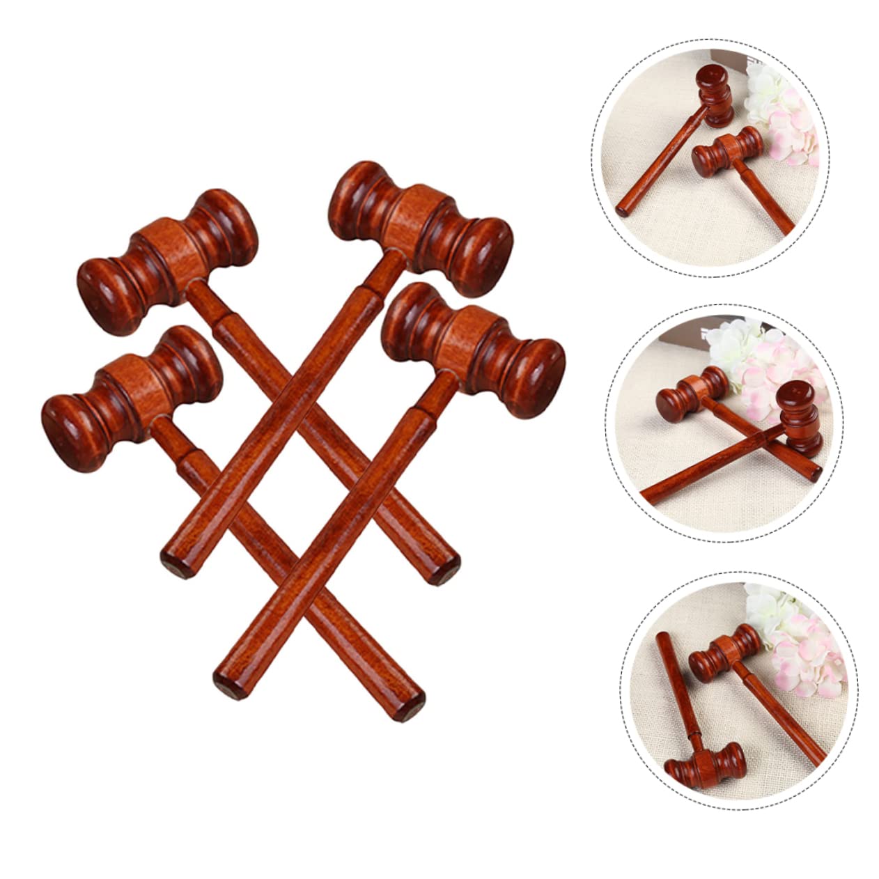 Uonlytech Wooden Judge Hammer Set 4pcs Creative Educational Toy for Boys and Girls Role Play Gavel for Role Play