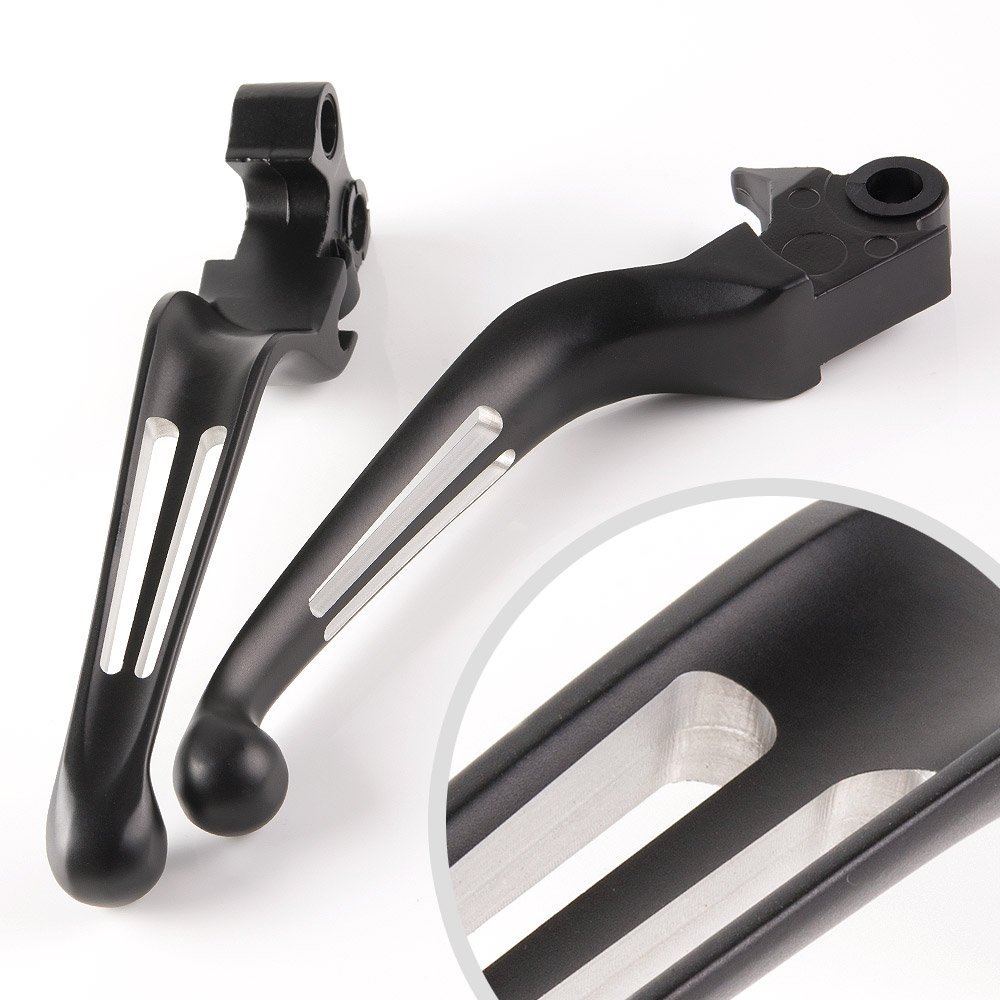 KiWAVSlotted Cut 10202 2-Color Ergonomic Hand Control Levers Black compatible for Harley OEM #45075-07, #45459-07